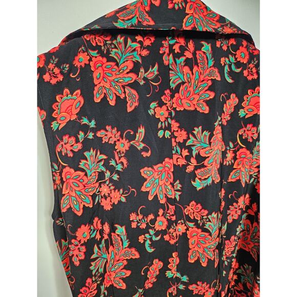 Sag Harbor Black Red Teal Floral Pattern Front Wrap Dress Size 10 - Picture 6 of 14